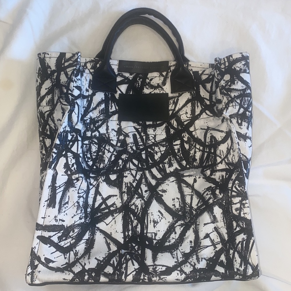 Proenza Schouler x J Brand Black and White Paint Splatter Print Tote